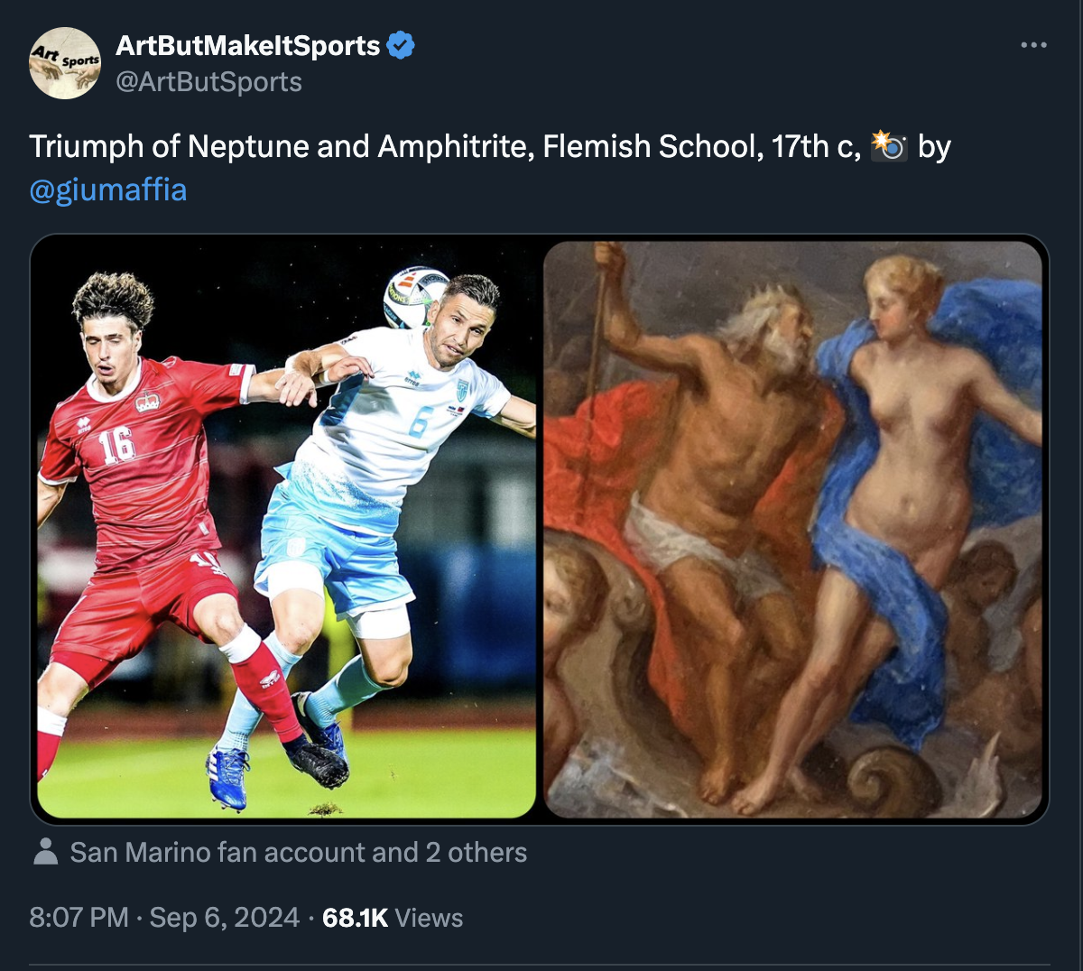 Soccer - Art Sp ArtButMakeltSports Triumph of Neptune and Amphitrite, Flemish School, 17th c, by 16 San Marino fan account and 2 others . Views